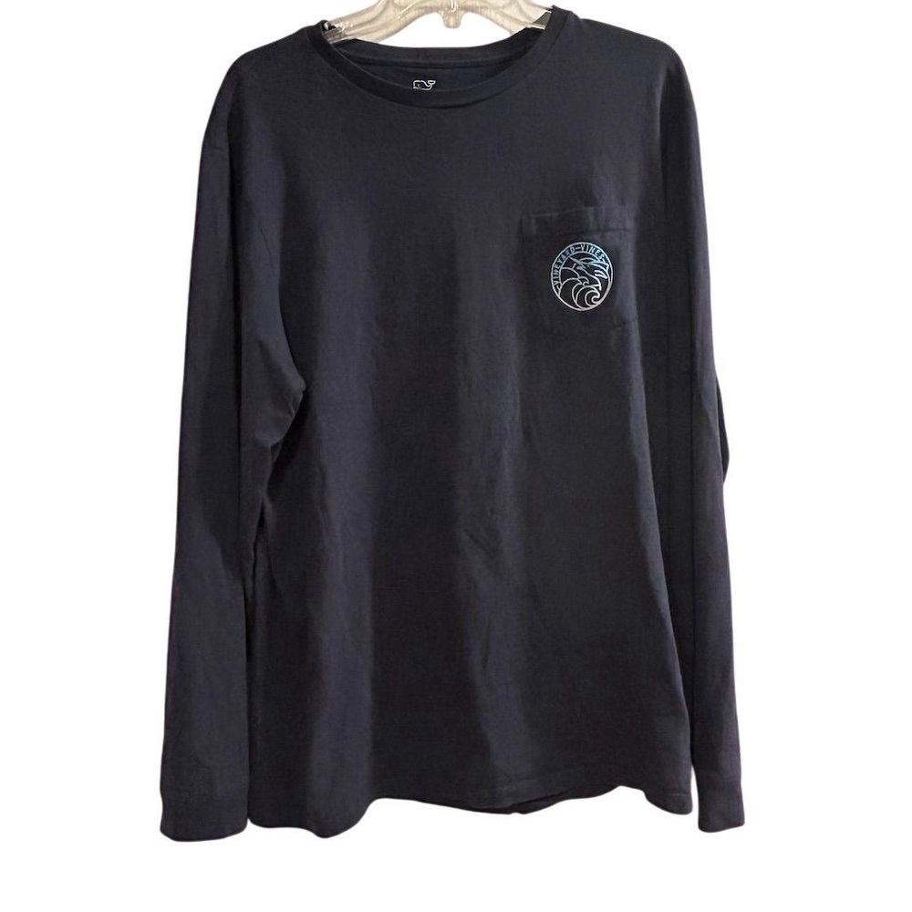 Vineyard Vines Men's‎ Navy Blue Marlin Crest Long-Sleeve Pocket Tee Size L